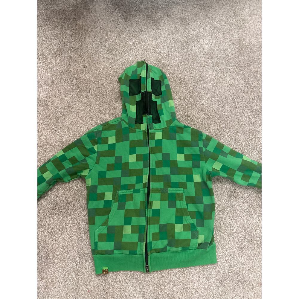 Jinx Minecraft Boys' Green Creeper Block Zip-Up Hoodie with Mask, S - Picture 7 of 11
